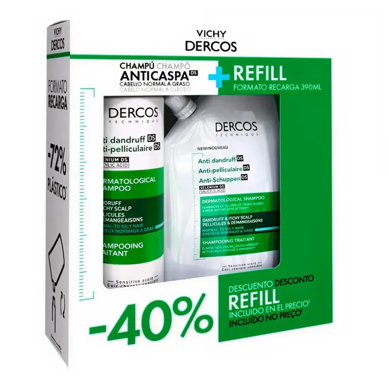 Dercos Pack Anticaspa Grasa 390 ml + 390 ml | Farmacia Barata