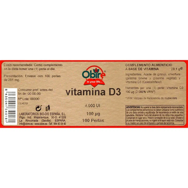 Obire Vitamina D3 100 mcg | Farmacia Barata