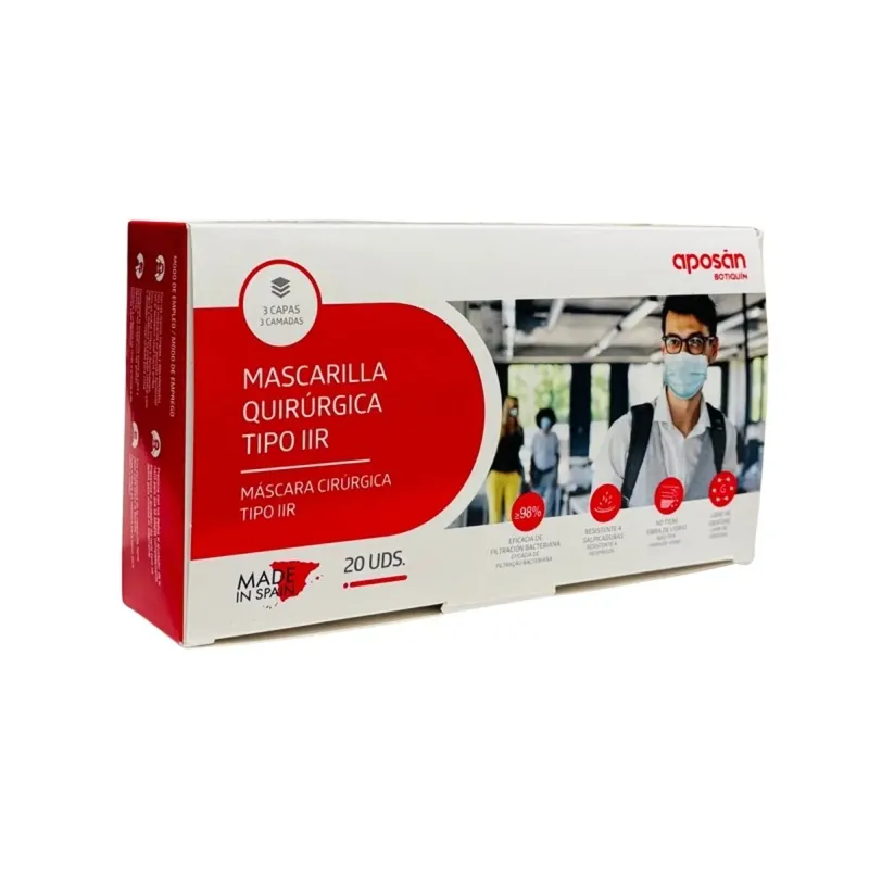 Aposan Mascarilla Quirúrgica IIR Azul 20 unidades | Farmacia Barata