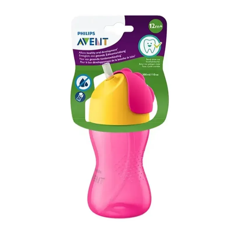 Philips Avent Vaso con pajita rosa, 300 ml | Farmacia Barata