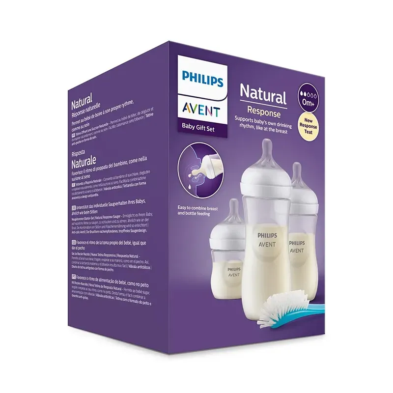 Philips Avent Pack Natural Response, 1 biberón 125 ml + 2 biberones 260 ml + 1 cepillo de limpieza | Farmacia Barata