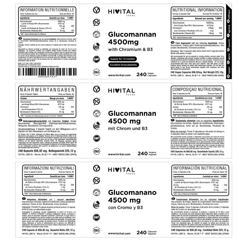 Hivital Glucomanano 4500 mg, 240 cápsulas veganas | Farmacia Barata