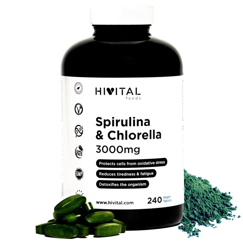 Hivital Espirulina y Chlorella ECO 3000 mg, 240 comprimidos veganos | Farmacia Barata