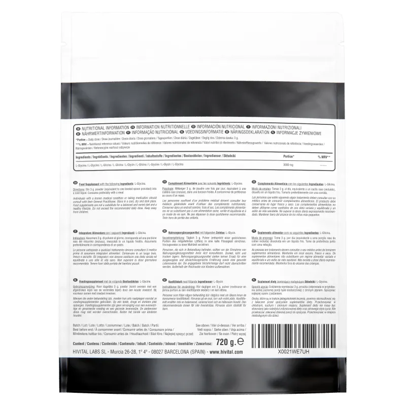 Hivital L-Glicina 3000 mg, 720 gramos de polvo vegano | Farmacia Barata