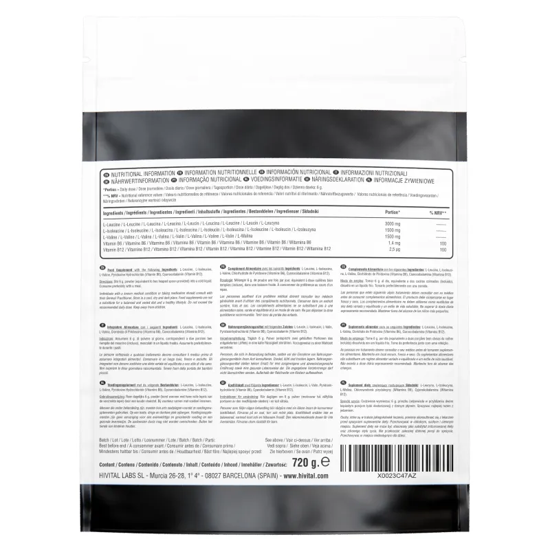 Hivital BCAA 2:1:1 6000 mg, 720 gramos de polvo vegano | Farmacia Barata Hivital BCAA 2:1:1 6000 mg, 720 gramos de polvo vegano | Farmacia Barata