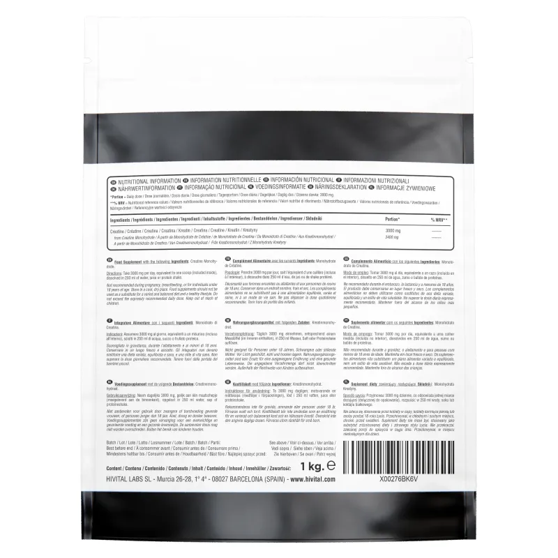 Hivital Creatina 3000 mg, 1 Kg. de polvo vegano | Farmacia Barata