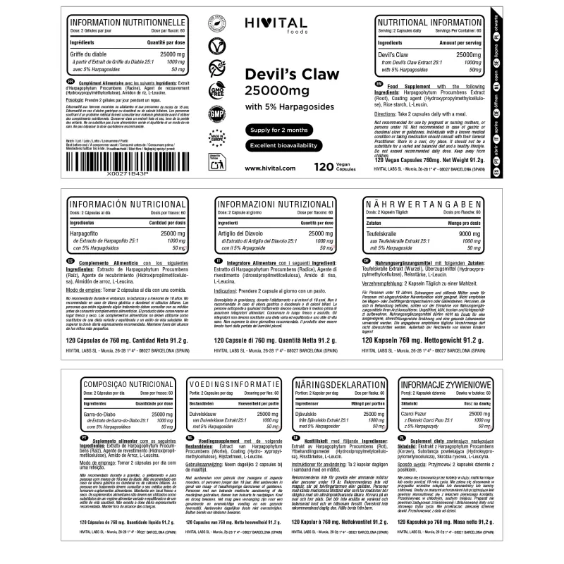 Hivital Harpagofito 25000 mg, 120 cápsulas veganas | Farmacia Barata