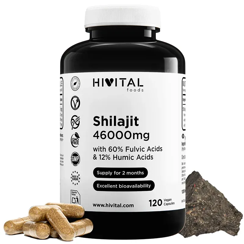 Hivital Shilajit puro 46000 mg, 120 cápsulas veganas | Farmacia Barata