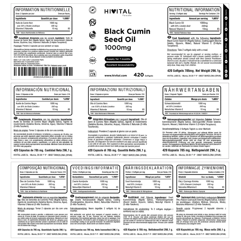 Hivital Aceite de Comino Negro 1000 mg, 420 perlas | Farmacia Barata