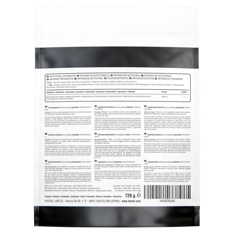 Hivital MSM 2000 mg, 720 gramos | Farmacia Barata