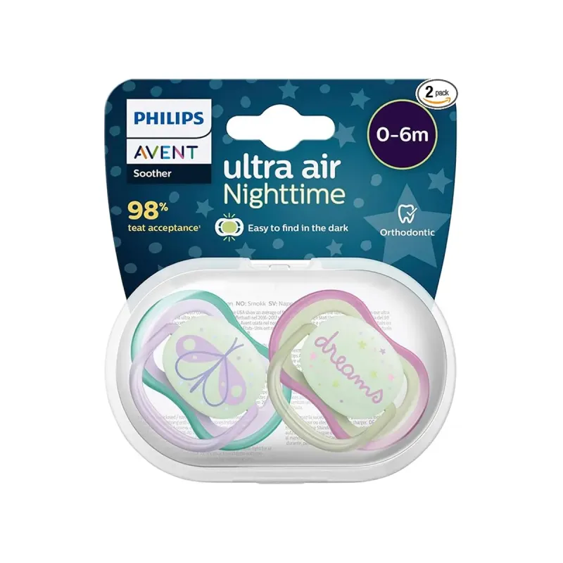 Philips Avent Chupetes Ultra Air Nocturno 0-6M Niño, 2 unidades | Farmacia Barata
