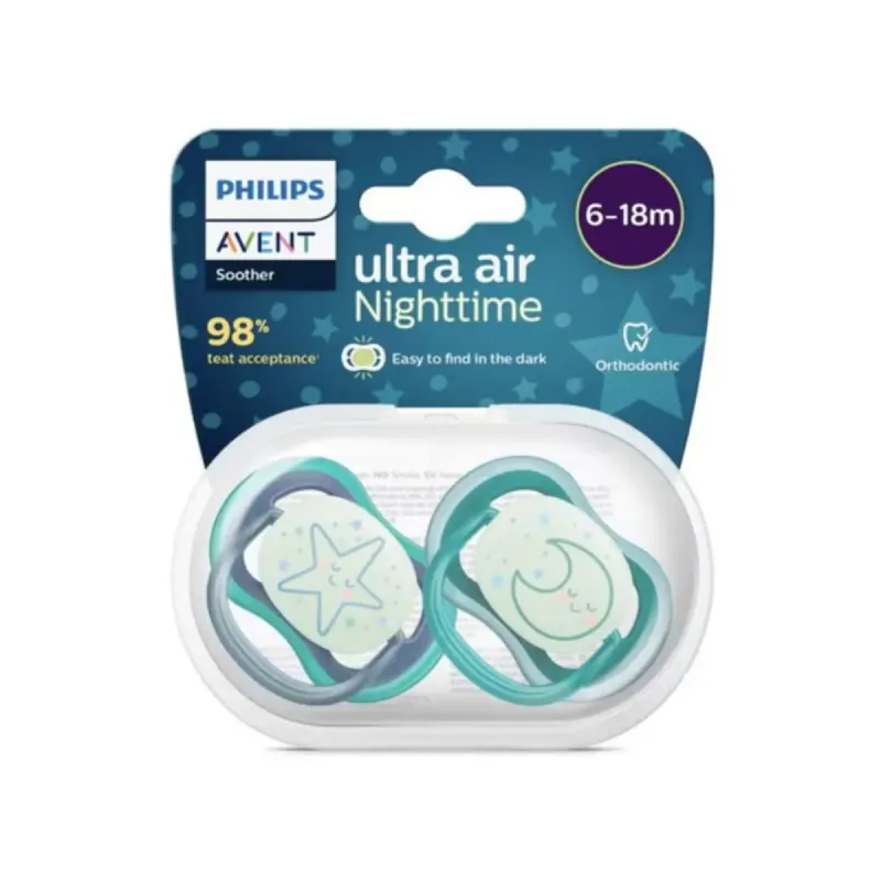 Philips Avent Chupetes Ultra Air Nocturno 6-18M Niño, 2 unidades | Farmacia Barata