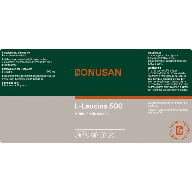 Bonusan L-Leucina 500 mg, 60 cápsulas | Farmacia Barata