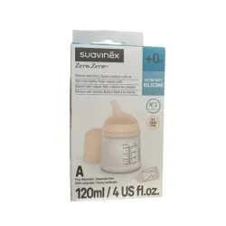 Suavinex Zero Zero Biberón Anticólico T Silicona Flujo Adaptable Color Fair, 120 ml