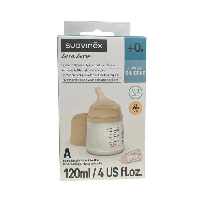 Suavinex Zero Zero Biberón Anticólico Silicona Flujo Adaptable Light 120 ml | Farmacia Barata