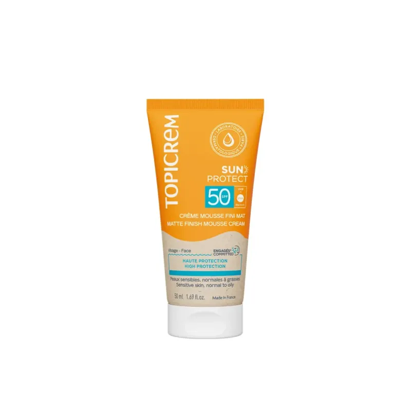 Topicrem Sun Protect Mousse Crema Acabado Mate SPF50+ 50 ml | Farmacia Barata