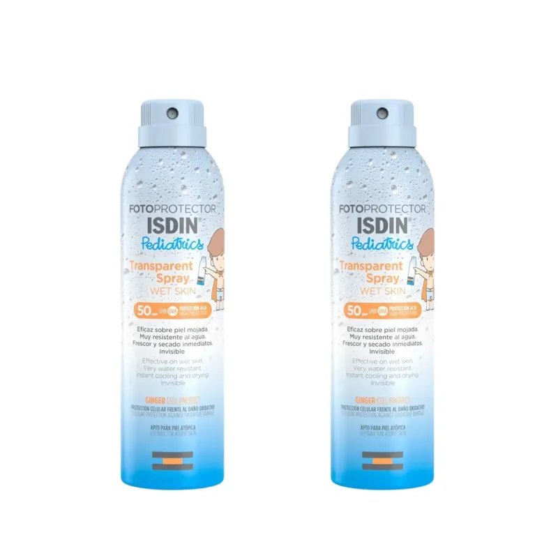 Isdin Fotoprotector Pediatrics Transparent Spray Wet Skin SPF50 Duplo 2x250 ml | Farmacia Barata Isdin Fotoprotector Pediatrics Transparent Spray Wet Skin SPF50 Duplo 2x250 ml | Farmacia Barata