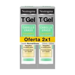 Neutrogena T-Gel Champú Anticaspa Cabello Graso Duplo, 2x250 ml