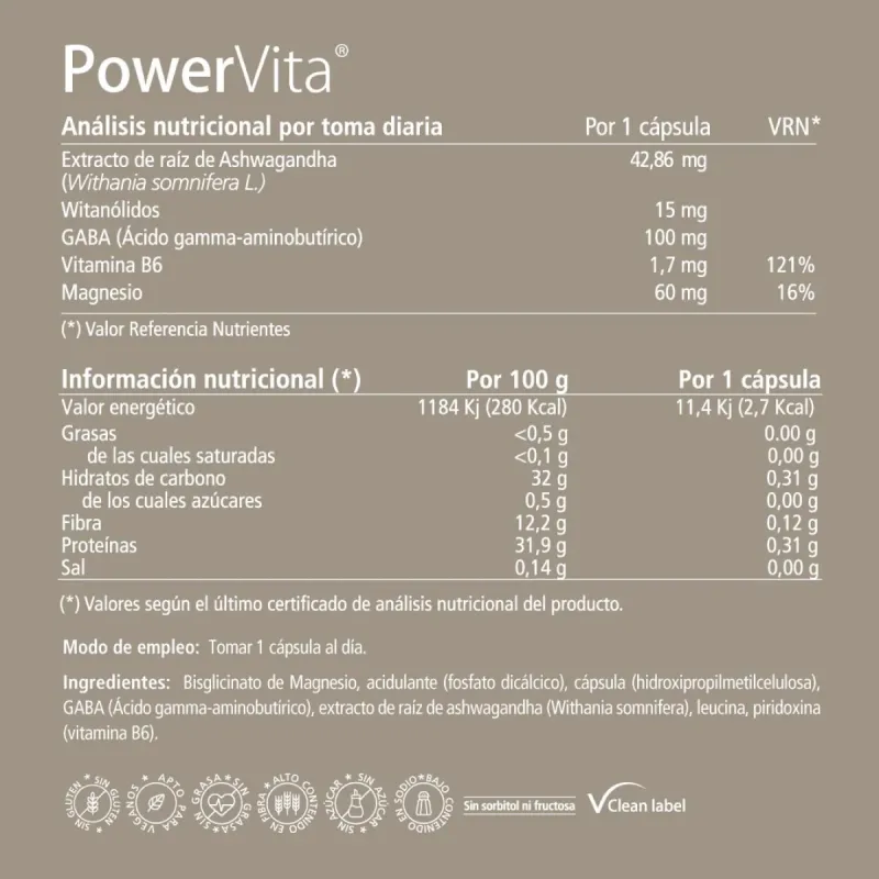 Vitae PowerVita Ashwagandha 30 Cápsulas | Farmacia Barata