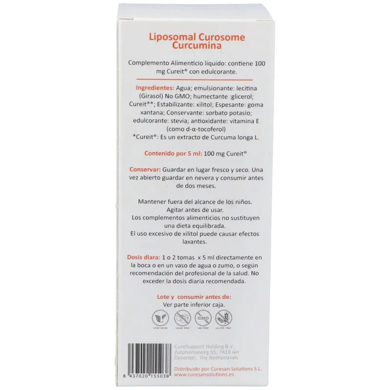 Curesupport liposomal curosome cureit curcumin 250ml | Farmacia Barata