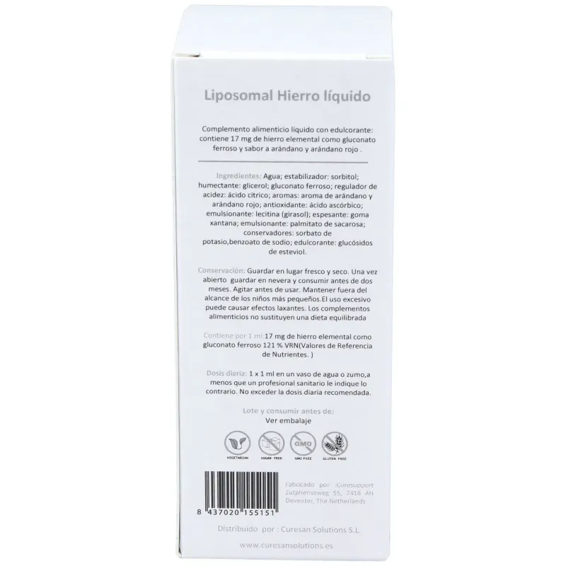 Curesupport liposomal hierro 60ml | Farmacia Barata