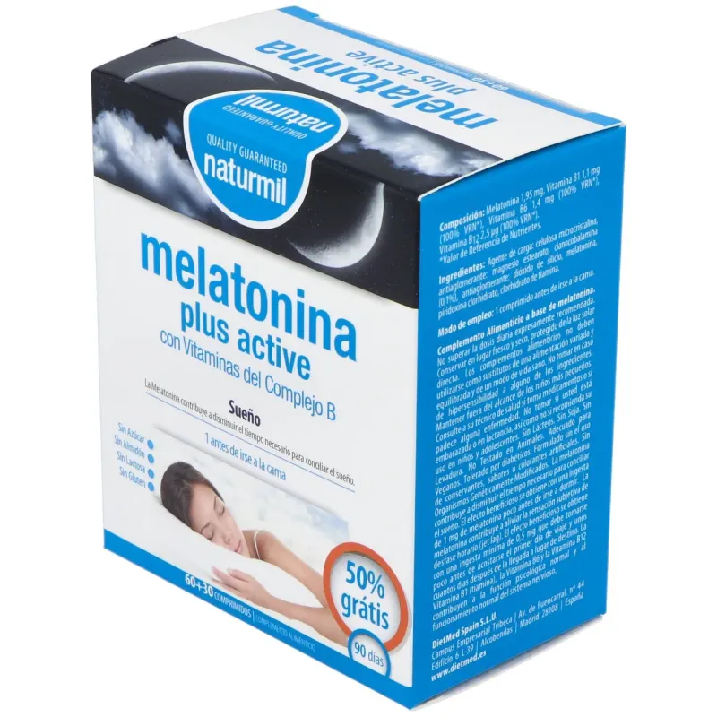 Naturmil melatonina plus active 1_9mg 60comp | Farmacia Barata
