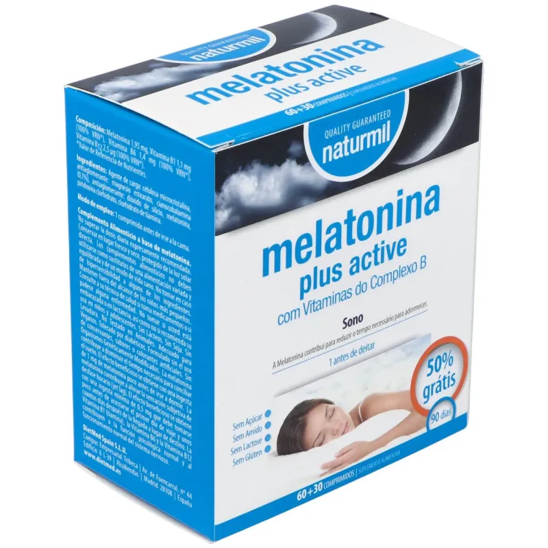 Naturmil melatonina plus active 1_9mg 60comp | Farmacia Barata