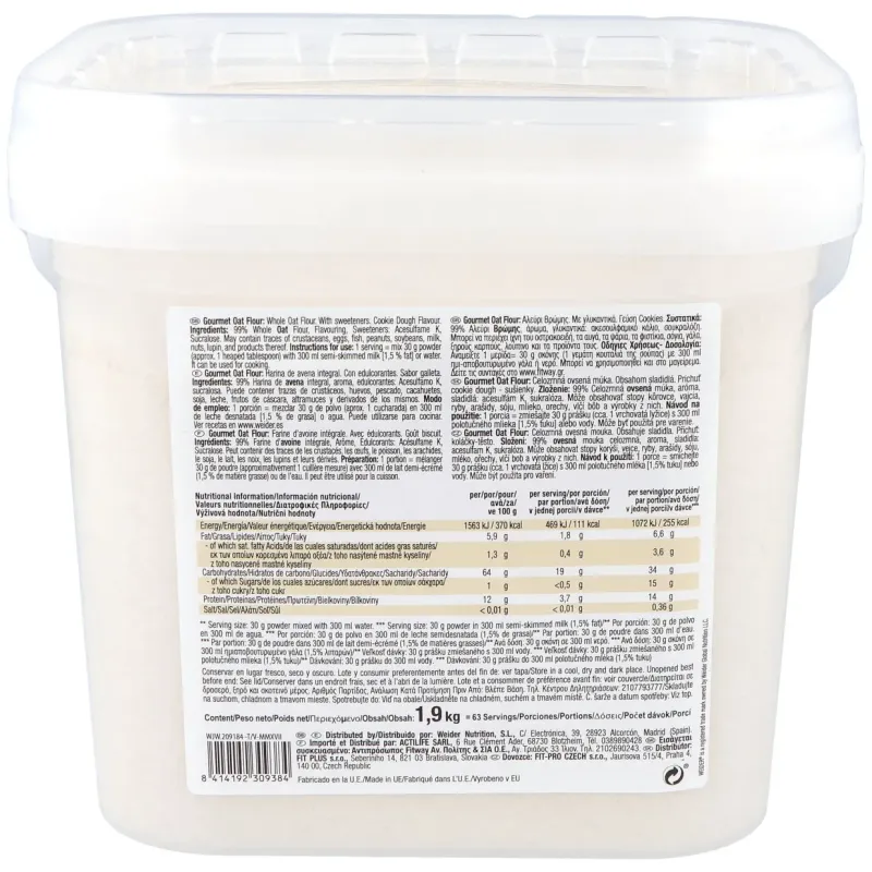 Weider harina oat gourmet cookie dough 1.9kg | Farmacia Barata