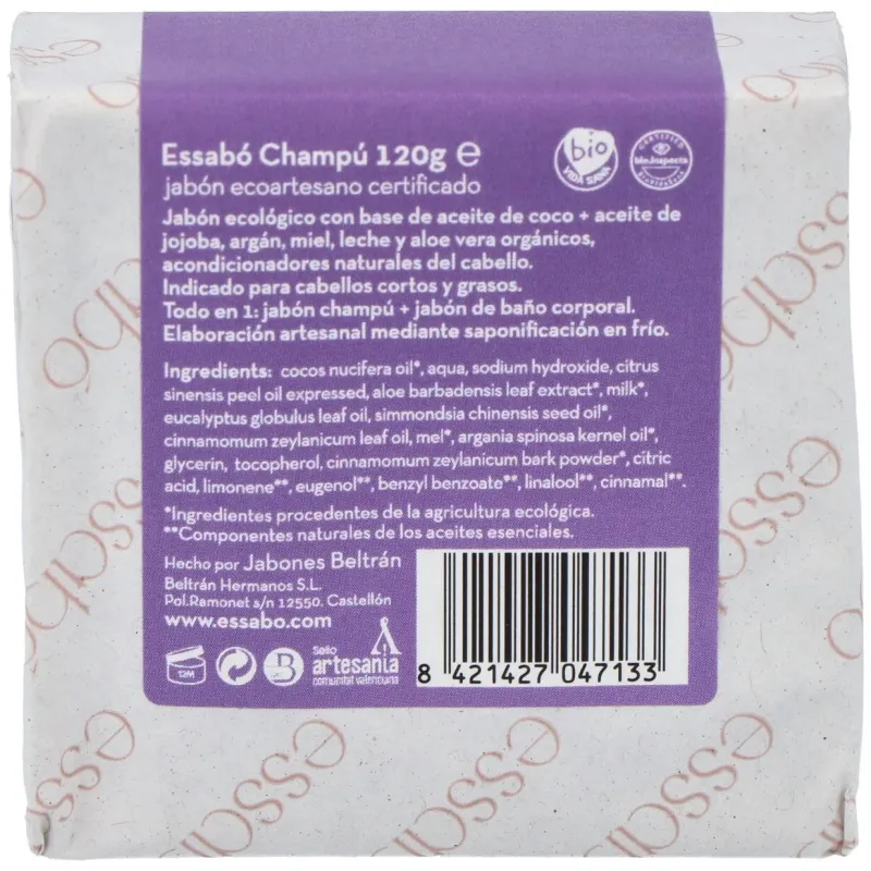 Jabones beltrán champú sólido essabo 120g | Farmacia Barata