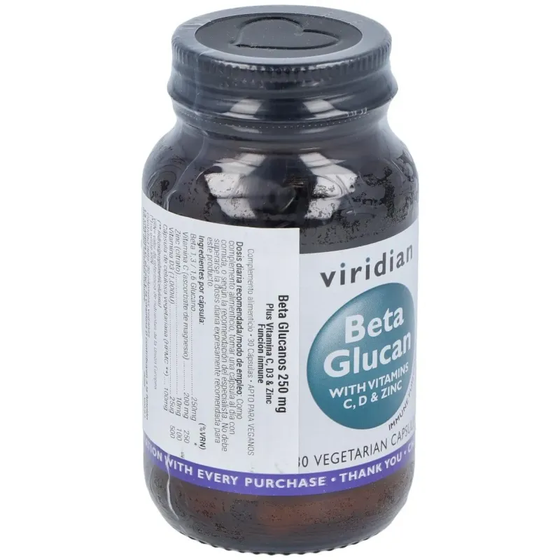 Viridian beta glucano 250mg plus vit c d y zinc 30caps | Farmacia Barata