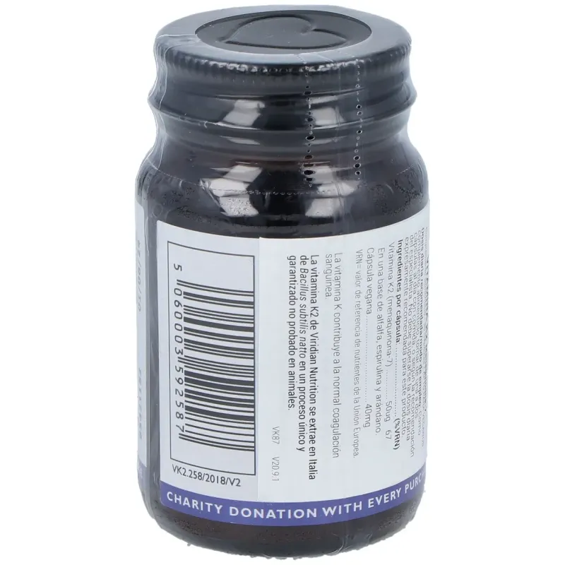 Viridian vitamina k2 50ug 30caps | Farmacia Barata