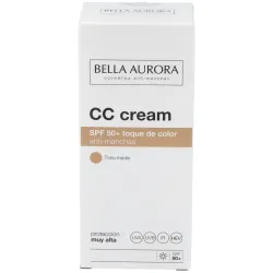 Bella aurora cc cream crema color anti-manchas spf50+ tono medio 30ml