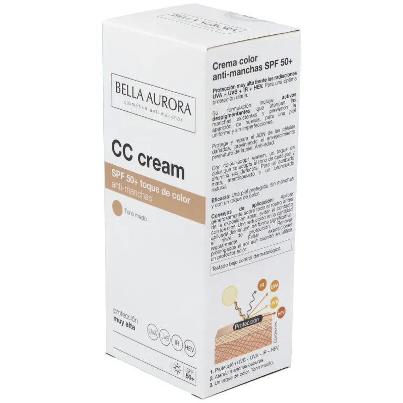 Bella aurora cc cream crema color anti-manchas spf50+ tono medio 30ml | Farmacia Barata Bella aurora cc cream crema color anti-manchas spf50+ tono medio 30ml | Farmacia Barata