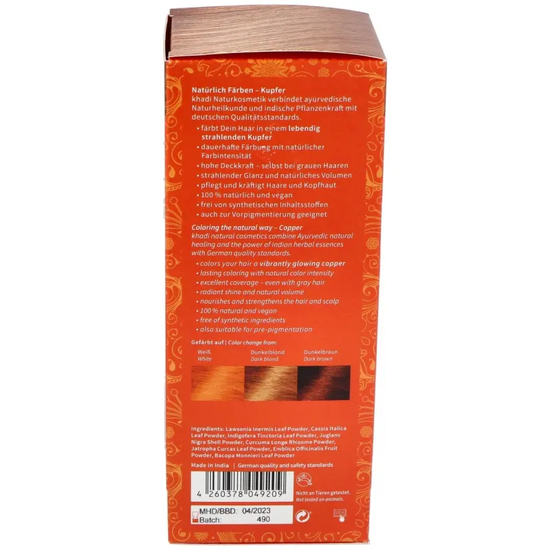 Khadi herbal color cobre brillante rubio y rojizo 100g | Farmacia Barata
