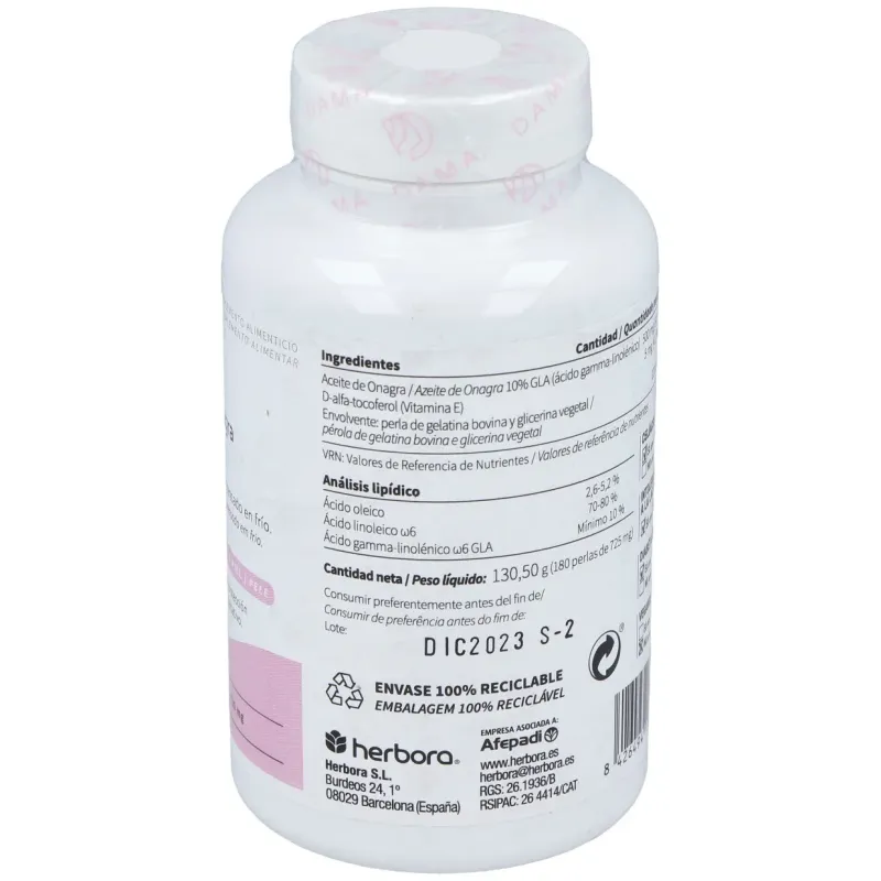 Herbora aceite de onagra y vitamina e 180 perlas | Farmacia Barata