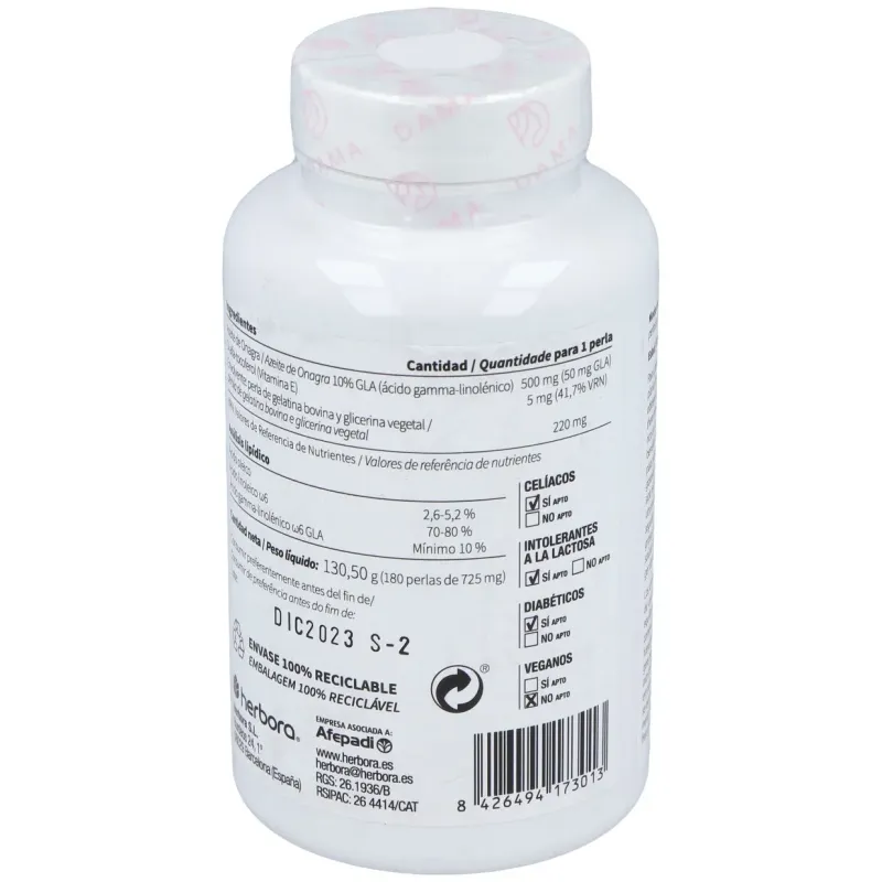 Herbora aceite de onagra y vitamina e 180 perlas | Farmacia Barata
