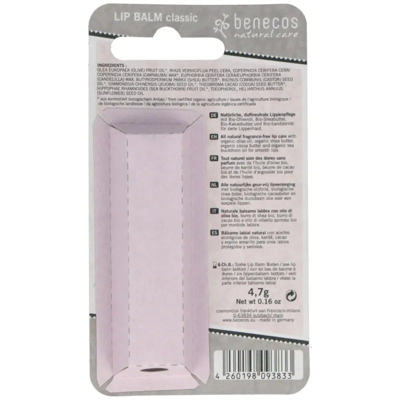 Benecos cosméticos bálsamo labial vegano oliva karité 48g | Farmacia Barata