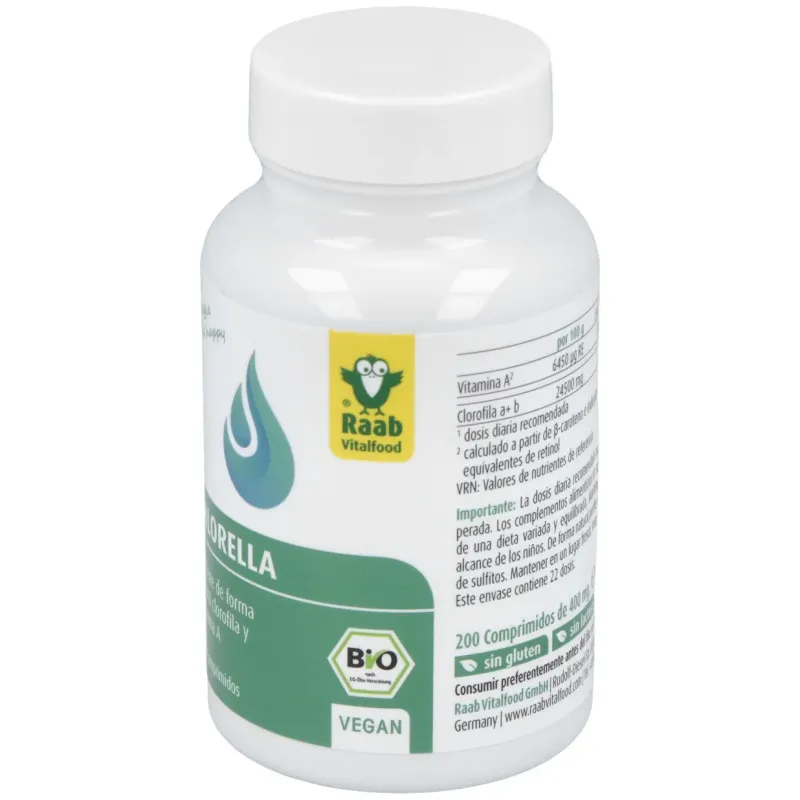 Raab vitalfood chlorella ecológica 200 comp | Farmacia Barata