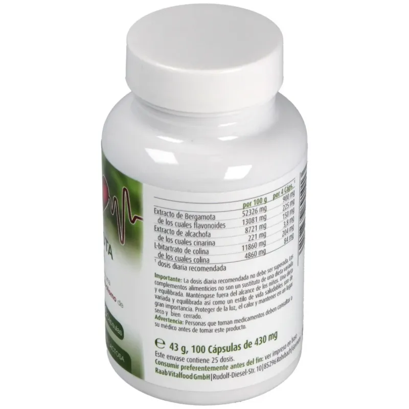 Raab vitalfood bergamota-alcachofa 100caps | Farmacia Barata