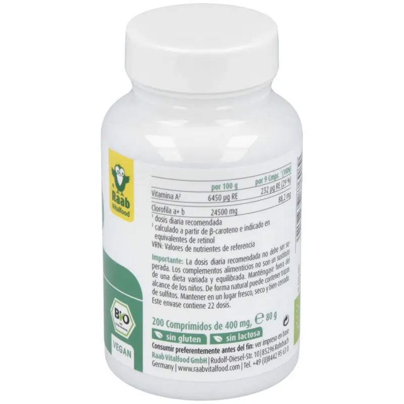 Raab vitalfood chlorella ecológica 200 comp | Farmacia Barata