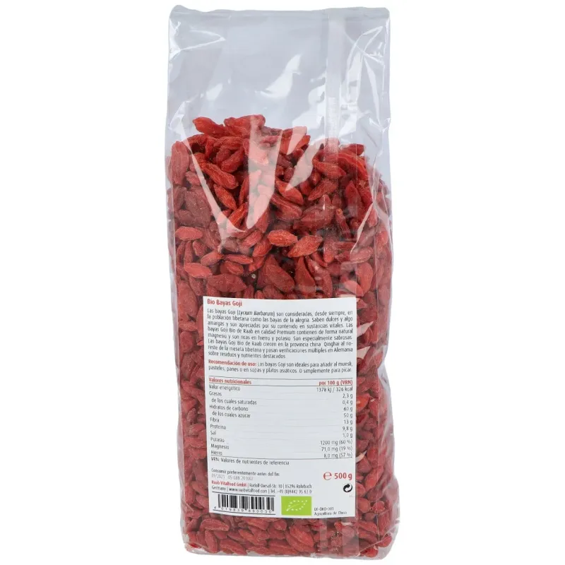 Raab vitalfood goji bayas bio 500g | Farmacia Barata