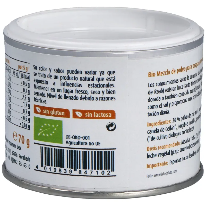 Raab vitalfood golden latte bebida de curcuma en polvo 70g | Farmacia Barata