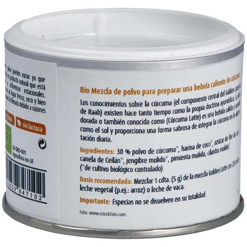 Raab vitalfood golden latte bebida de curcuma en polvo 70g | Farmacia Barata
