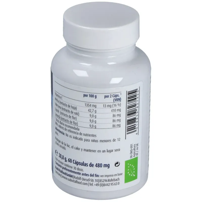 Raab vitalfood melisa valeriana lupulo 60caps | Farmacia Barata