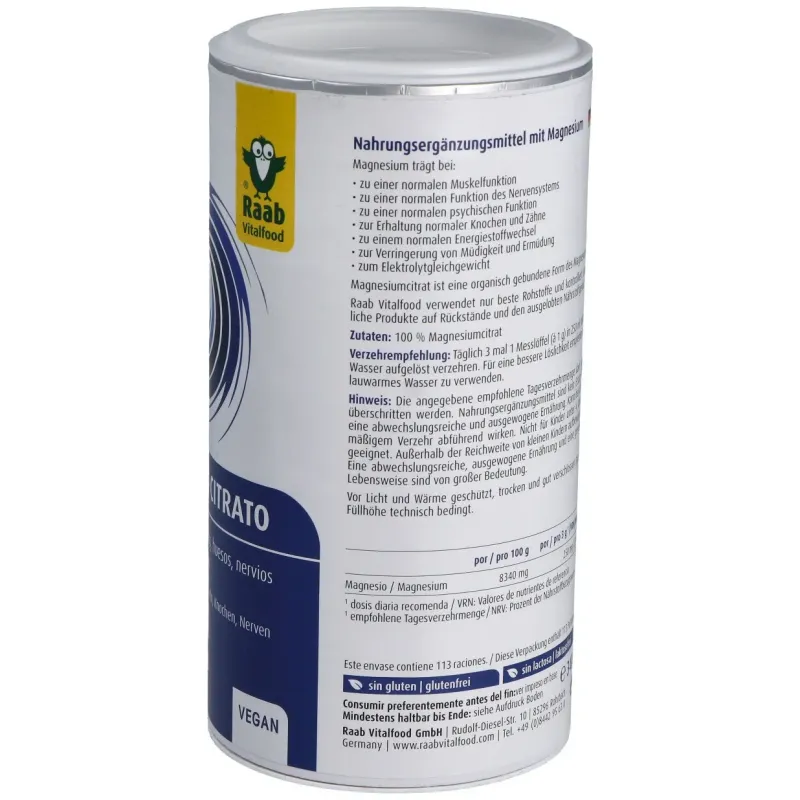Raab vitalfood citrato de magnesio polvo 340g | Farmacia Barata
