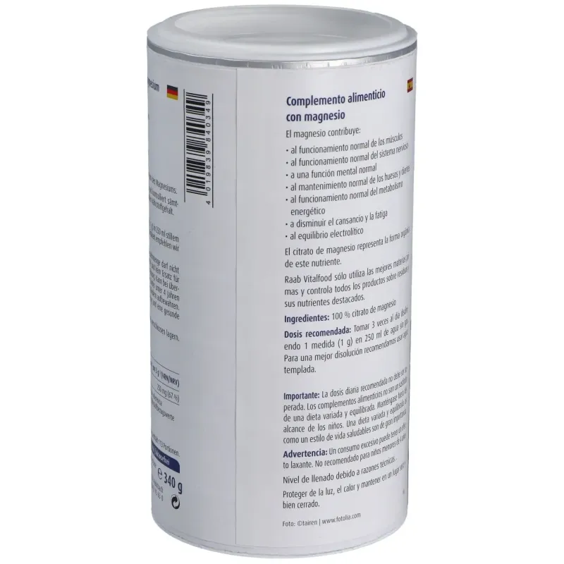 Raab vitalfood citrato de magnesio polvo 340g | Farmacia Barata