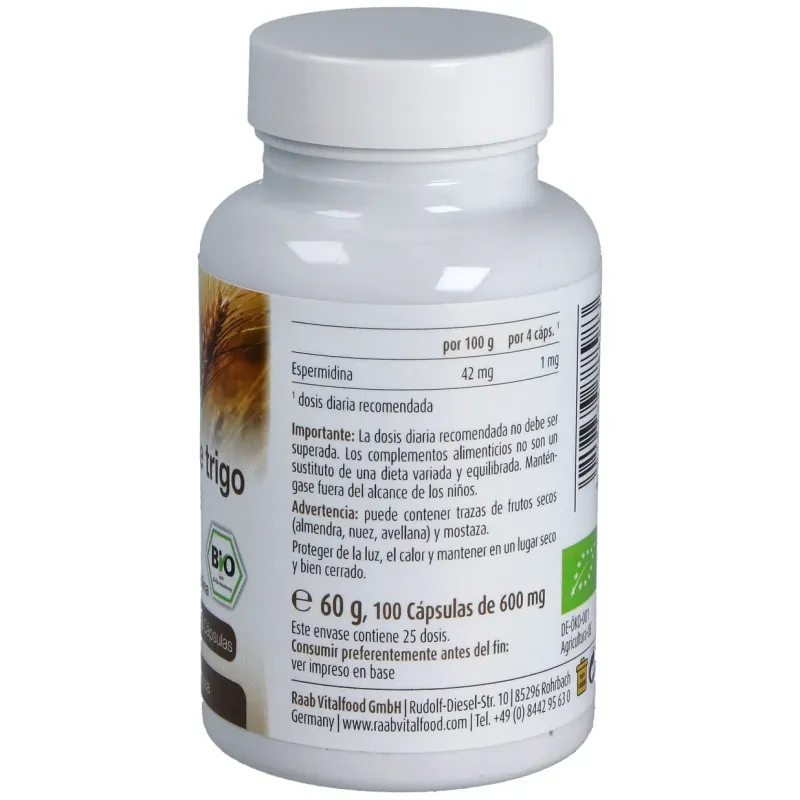 Raab vitalfood espermidina germen de trigo 600mg 100caps | Farmacia Barata