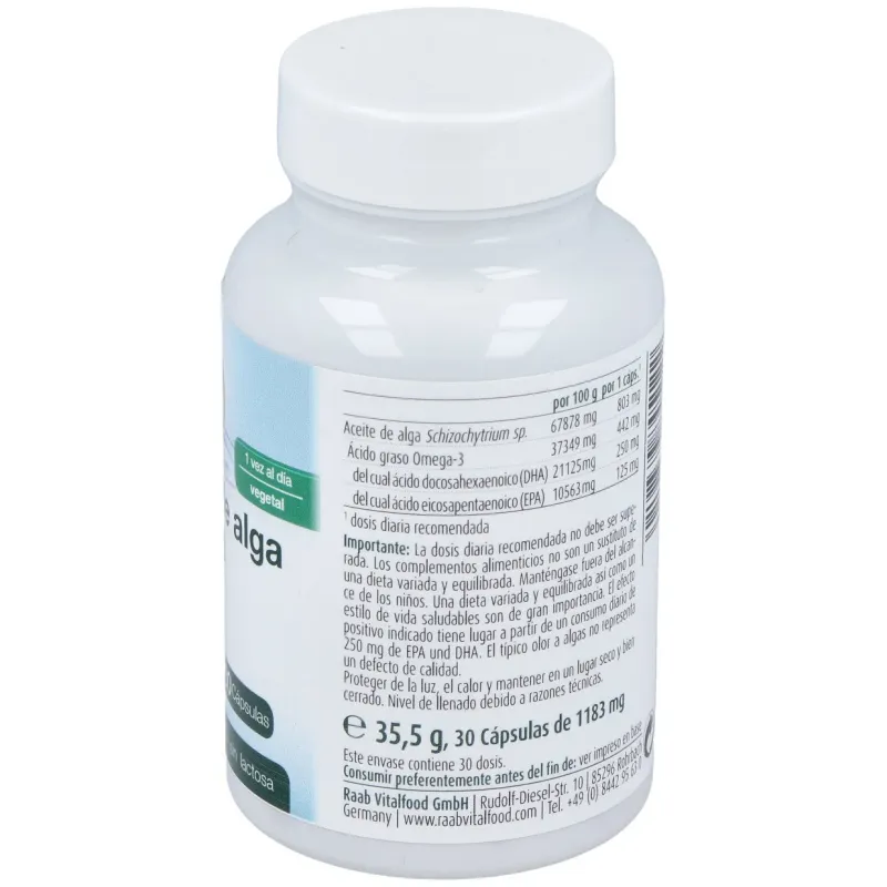 Raab vitalfood aceite de alga omega 3 1183mg 30caps | Farmacia Barata