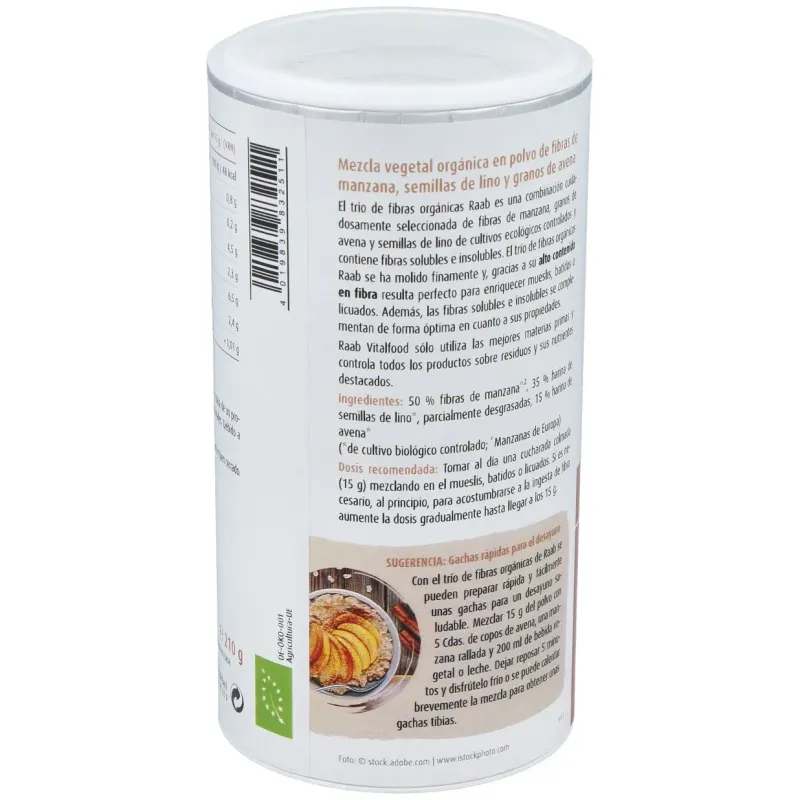 Raab vitalfood trio fibras manzana + avena + lino bio vegan 210g | Farmacia Barata