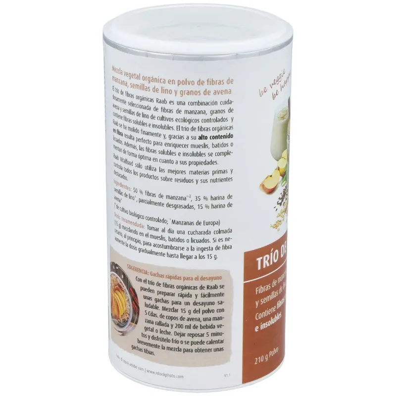 Raab vitalfood trio fibras manzana + avena + lino bio vegan 210g | Farmacia Barata